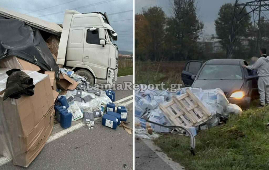 Τροχαίο ατύχημα με νταλίκα και ΙΧ στην εθνική Θηβών-Σχηματαρίου