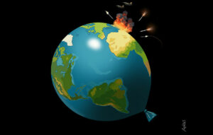 Η Γη σαν μπαλόνι έτοιμο να σκάσει – Το σκίτσο του Αρκά για την κρίση στη Μέση Ανατολή