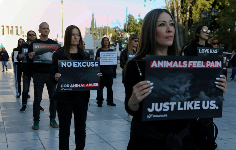 Vegans διαμαρτύρονται στο Σύνταγμα για το σούβλισμα του Πάσχα